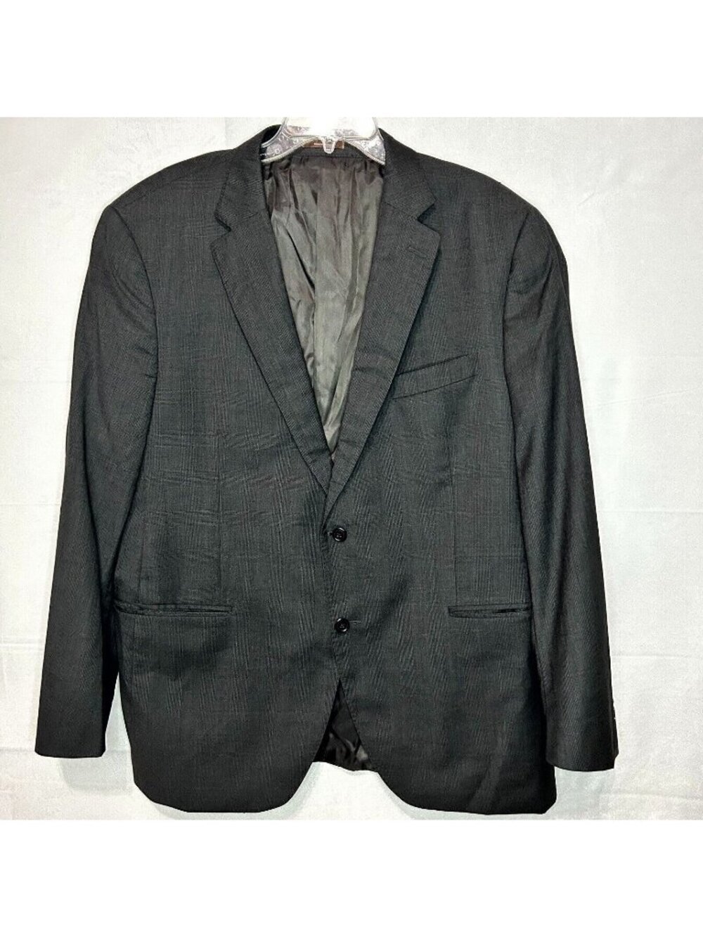 Peter Millar Mens 46R Sport Coat Gray Black Glen Plaid 100% Wool Two Button